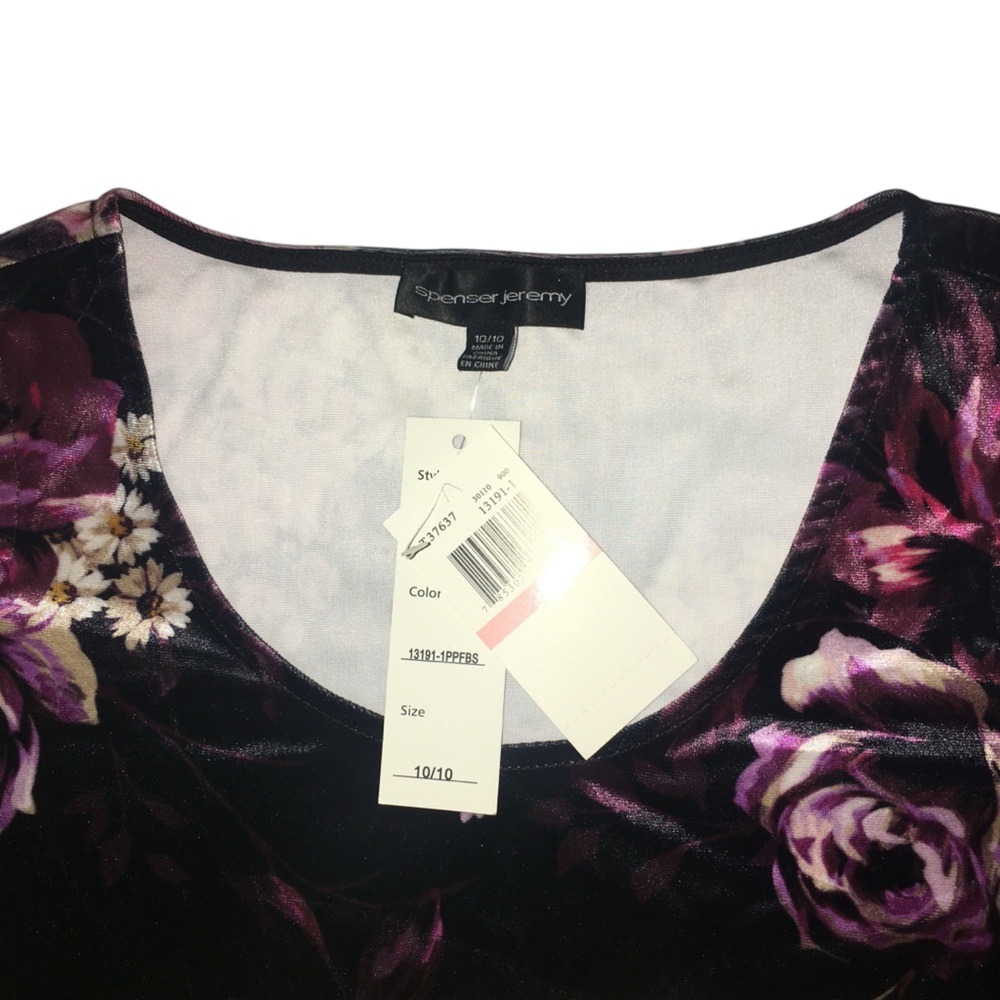 Spenser Jeremy Cold Shoulder Floral Velvet Stretch Dress - Women’s 10 - NWT - Picture 13 of 15